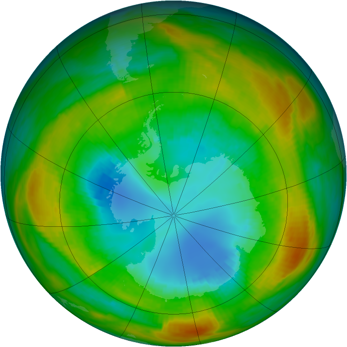 Antarctic ozone map for 22 August 1980